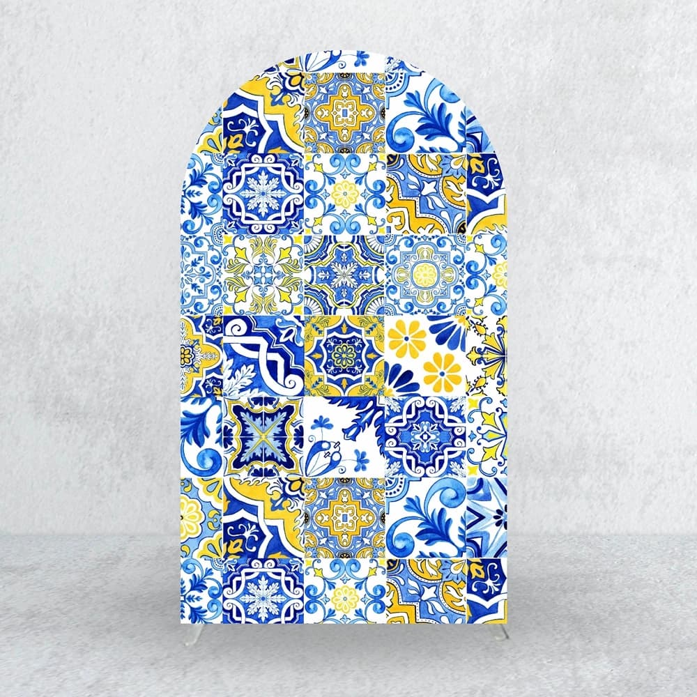 Carreaux de style méditerranéen personnalisables, arche bleue en forme d'agrumier, décoration de fêt