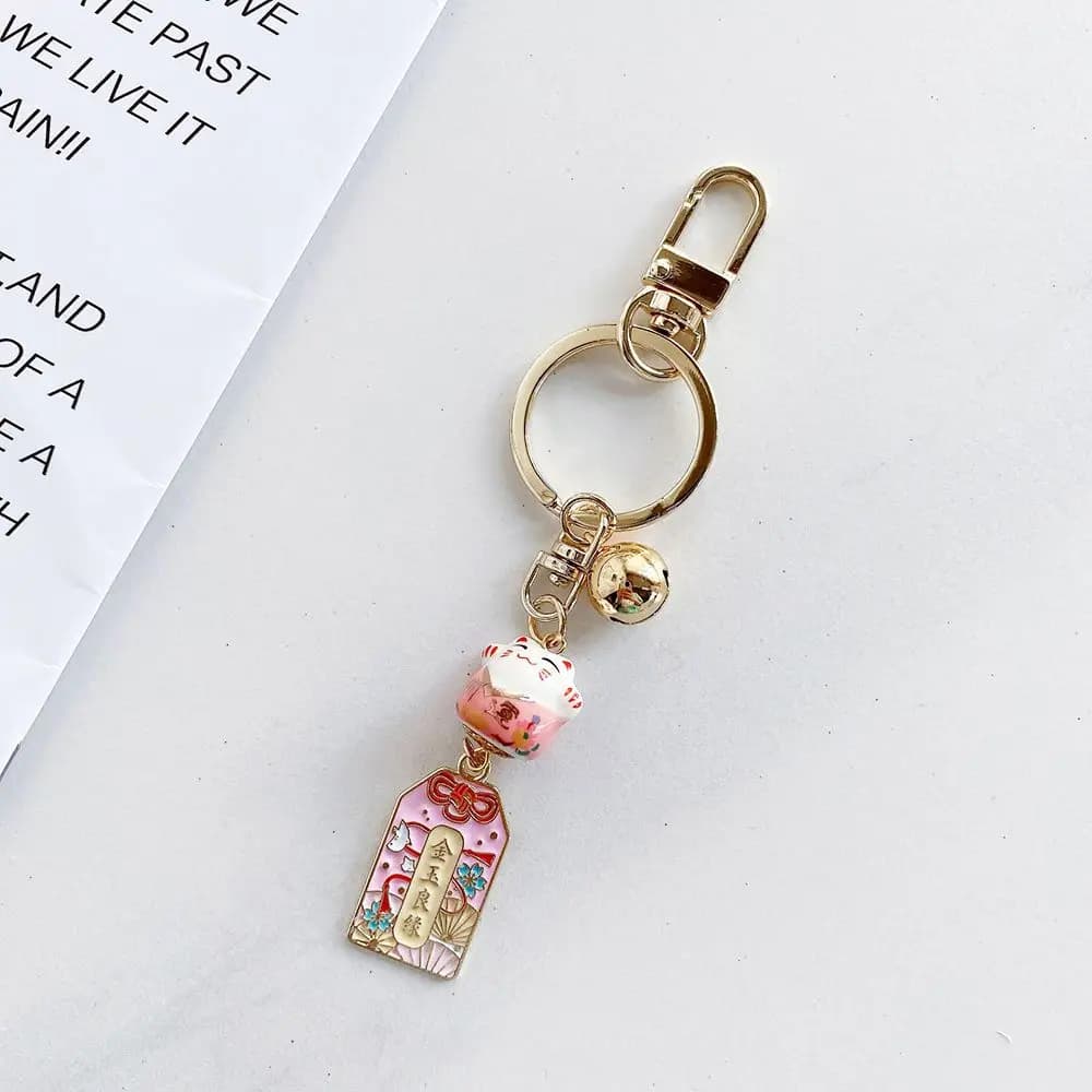 Cadeaux Couple mignon Maneki Neko cadeau céramique métal sac à dos pendentif clé boucle voiture port