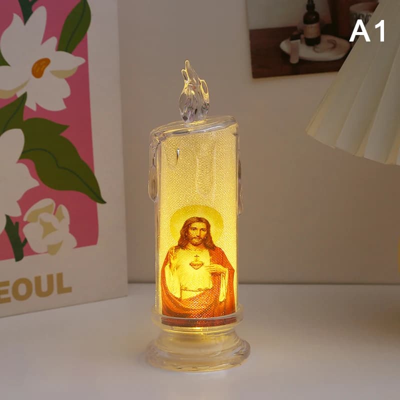 Bougie de prière LED sans flamme avec Jésus et vierge marie - Veilleuse religieuse décorative pour l