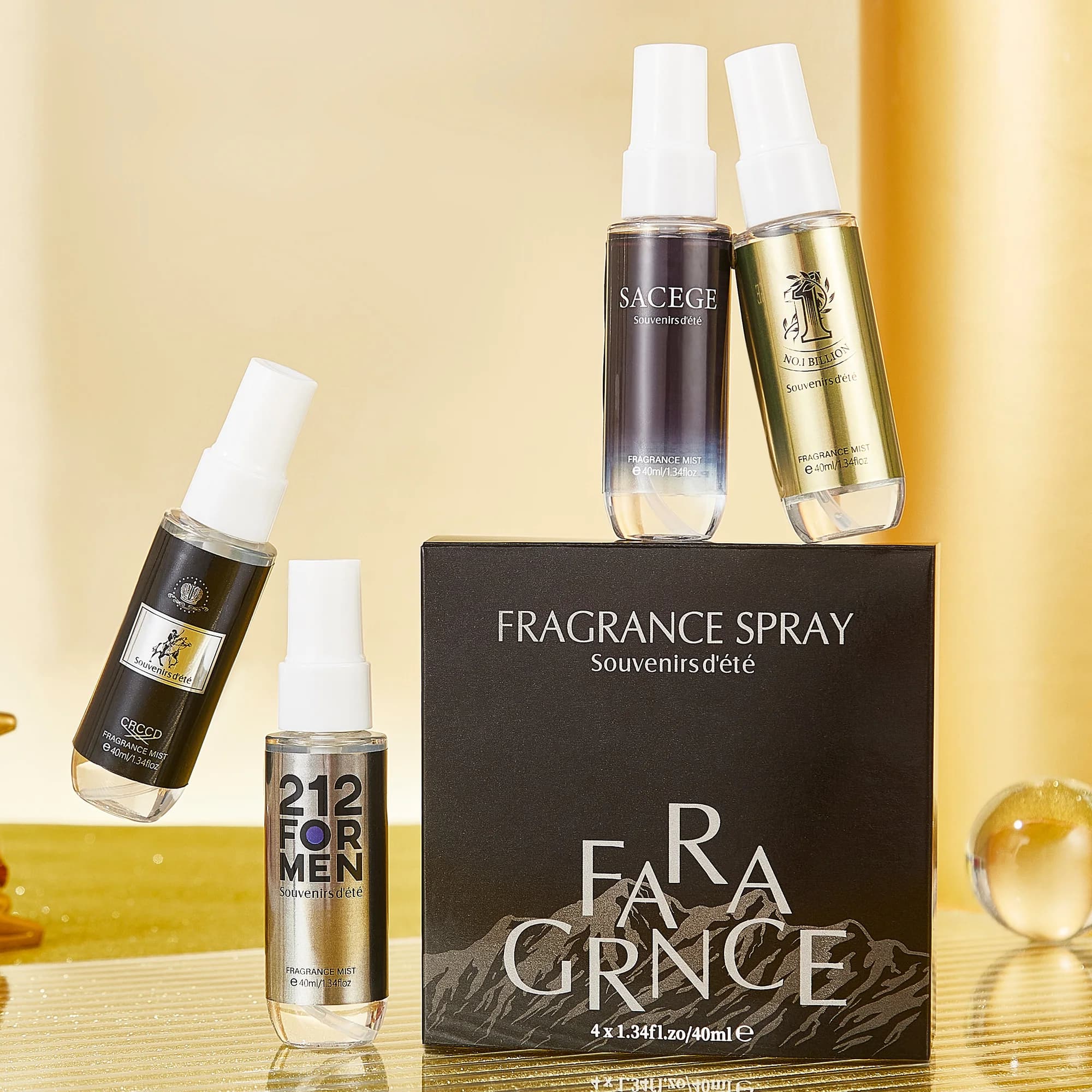 4 pièces de parfum pour homme noir et or, spray de parfum sans alcool, parfum durable pour le corps 