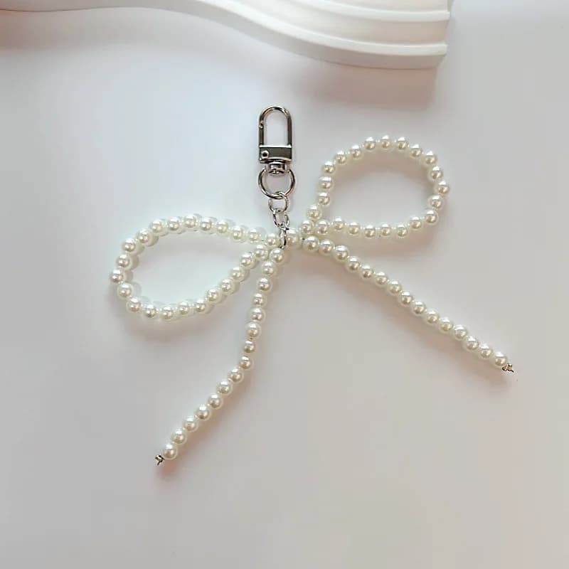 Porte-clés perlé avec nœud en dentelle douce, pendentif à breloque pour téléphone Y2K, pendentif sus
