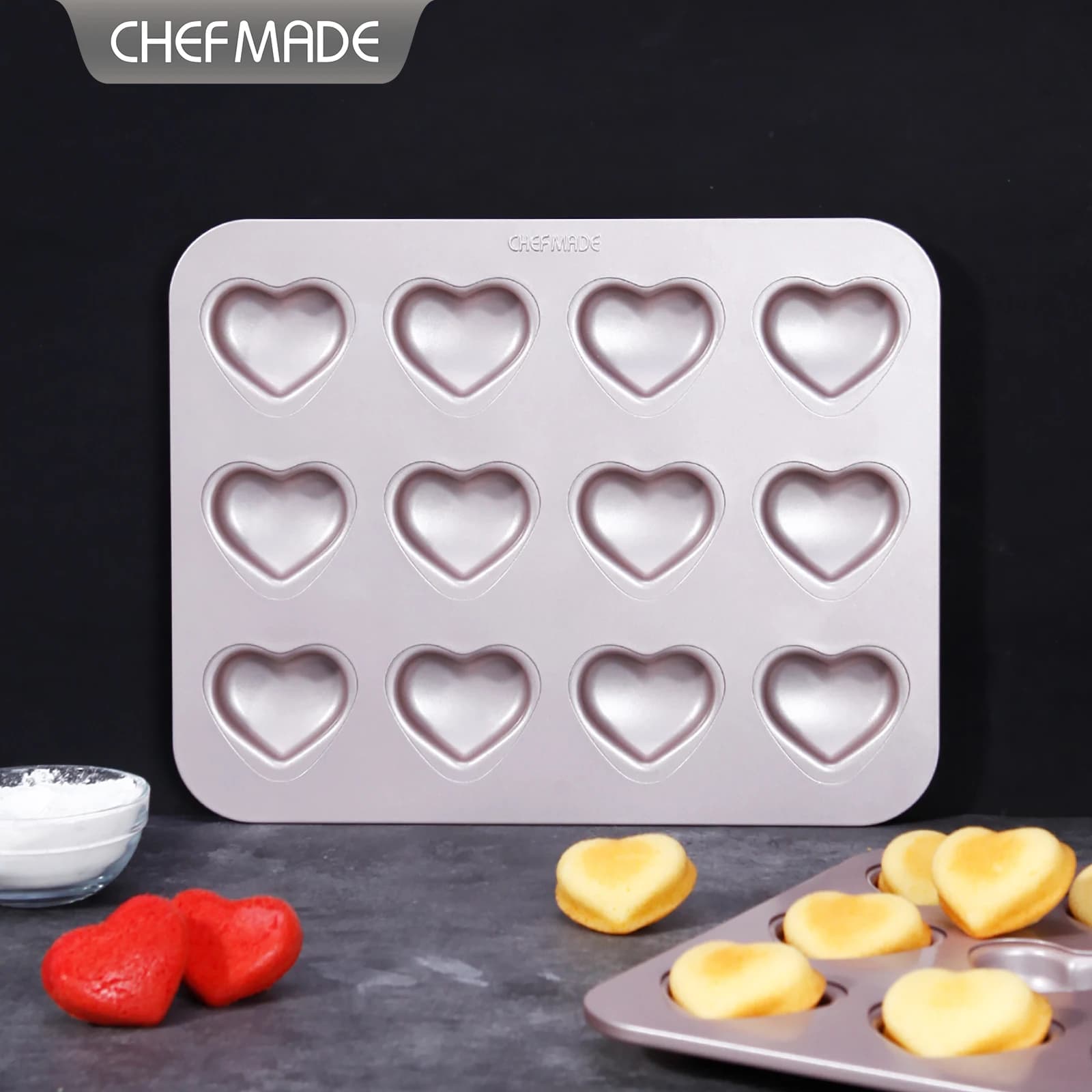 Moule à madeleines en forme de cœur, 12 cavités, plaque de cuisson antiadhésive en acier au carbone,