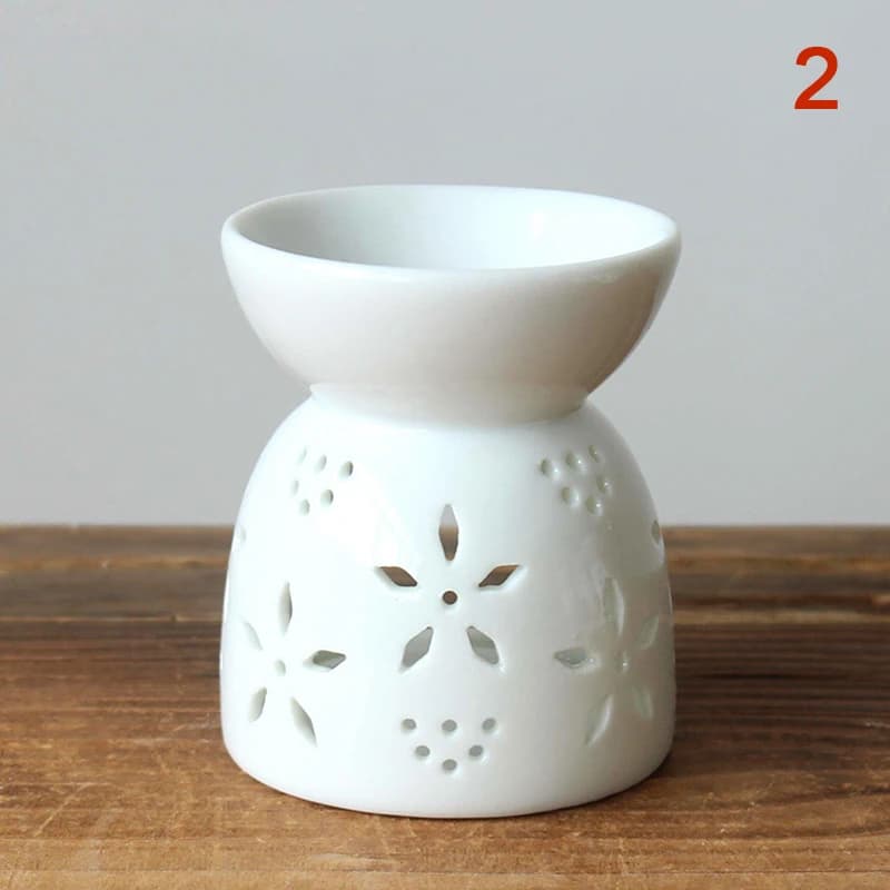Brûleur d'arôme artisanal en céramique, fait à la main, motif de fleur creuse, brûleur d'huile essen