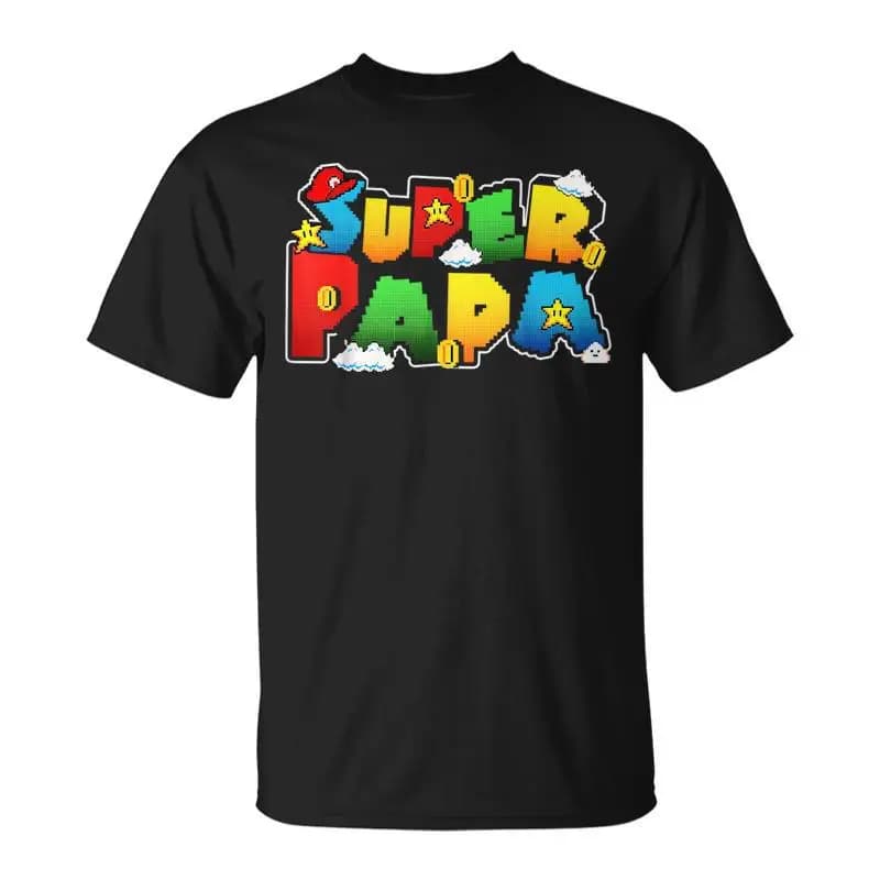 Gamer Super Papa drôle fête des pères cadeaux Gamer cadeau pour Papa unisexe T-Shirt été hauts blanc