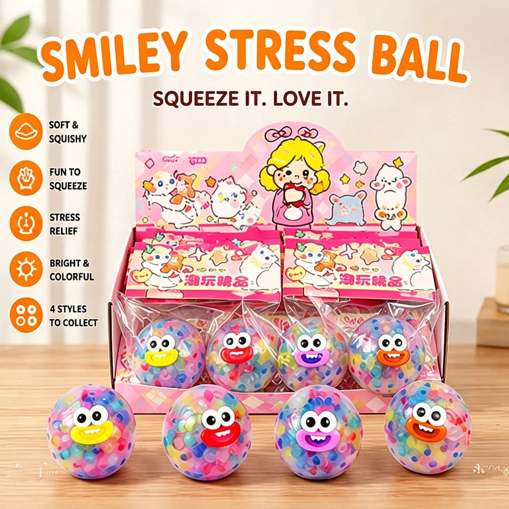 Squishy Kawaii Planète Galaxie Emoji, Rempli de Billes Éclatantes, Doux à Presser, Anti-Stress, Déco