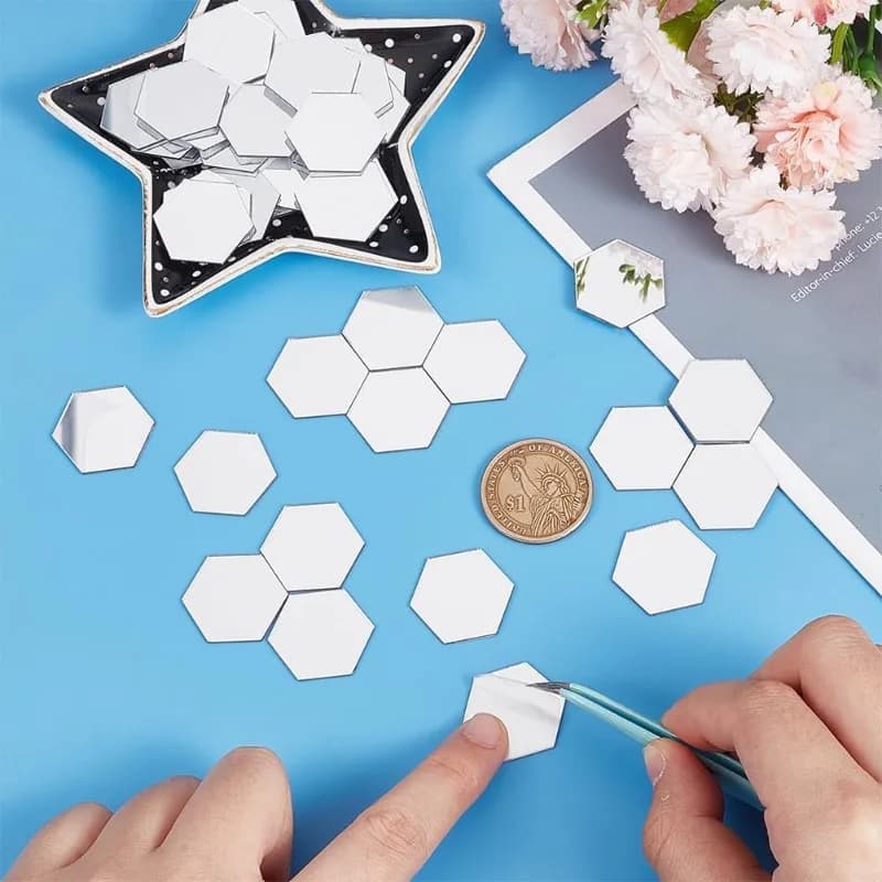 300 pièces carreaux de mosaïque hexagonaux auto-adhésifs 46*40*23mm carreaux de miroir 0.8mm d'épais