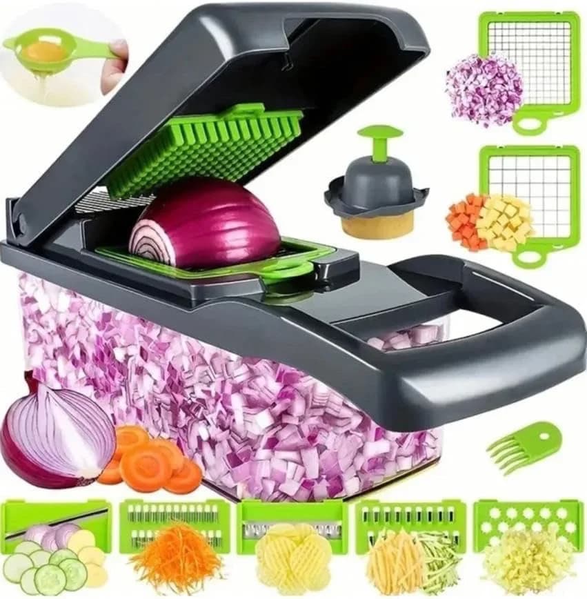 Hachoir à Légumes Multifonctionnel avec Poignée, Râpe Alimentaire, Trancheur, D479, Coupe 14/16 en 1