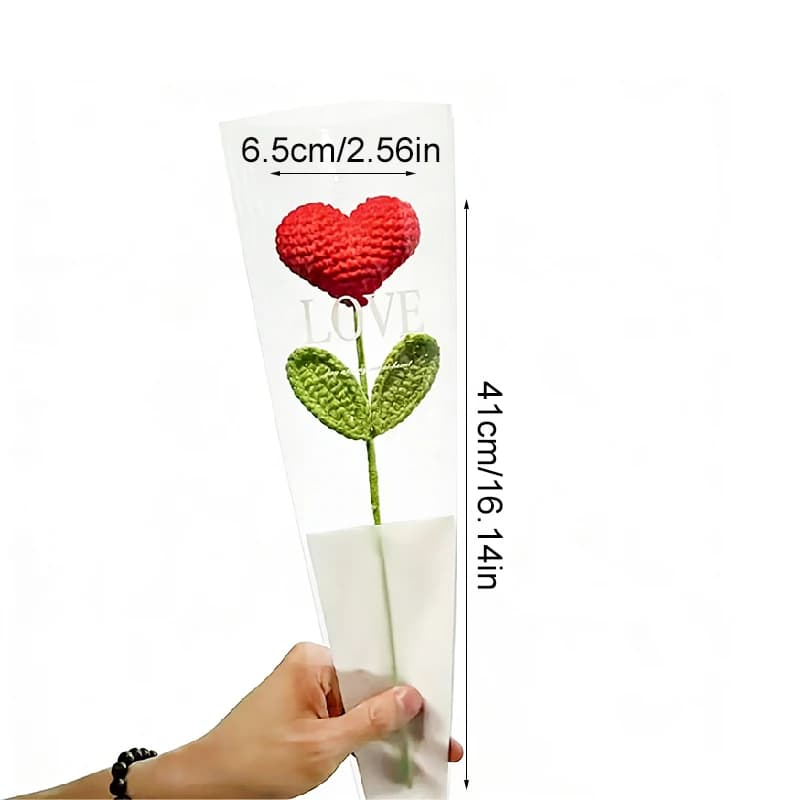 Fleur tricotée à la main en forme de cœur rouge, plante tricotée au Crochet, Bouquet de fleurs, cade