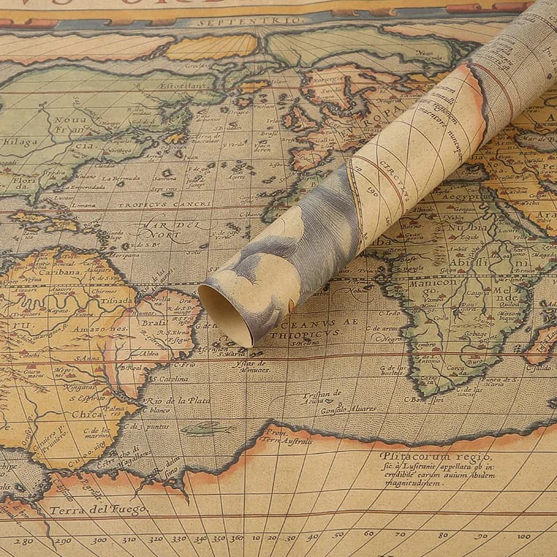Papier d'emballage cadeau Kraft rétro, carte du monde, papier d'emballage cadeau d'anniversaire, pap