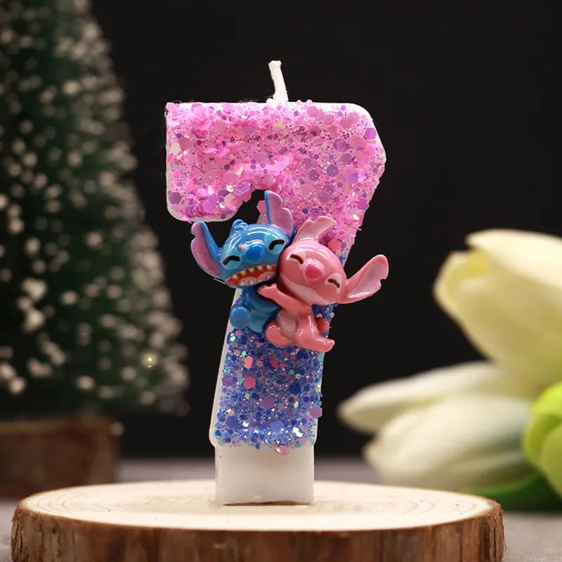 Bougie décorative numérique bicolore Stitch pour fête d'anniversaire, décoration de gâteau mignonne 