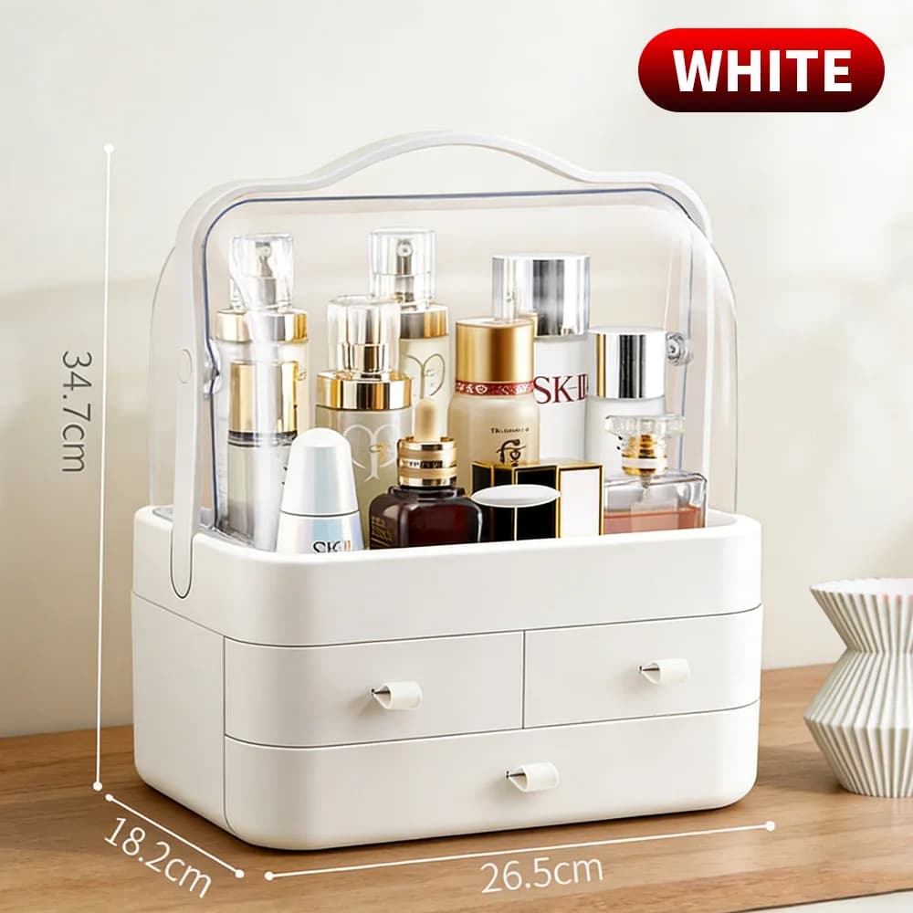 Boîte de rangement pour maquillage anti-poussière, organiseur cosmétique avec tiroirs, plateau de va