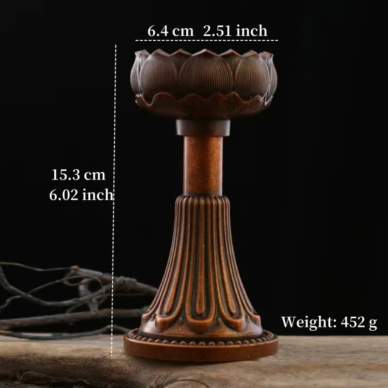 Chandelier haut tibétain, tasse de bougie à fleurs, Bronze poli, lampe tantrique artisanale bouddhis