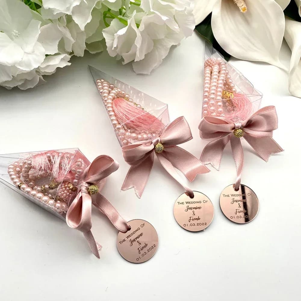 Cadeau personnalisé Tasbih faveurs Tasbeeh dans une boîte conique faveur de mariage musulmane bébé d