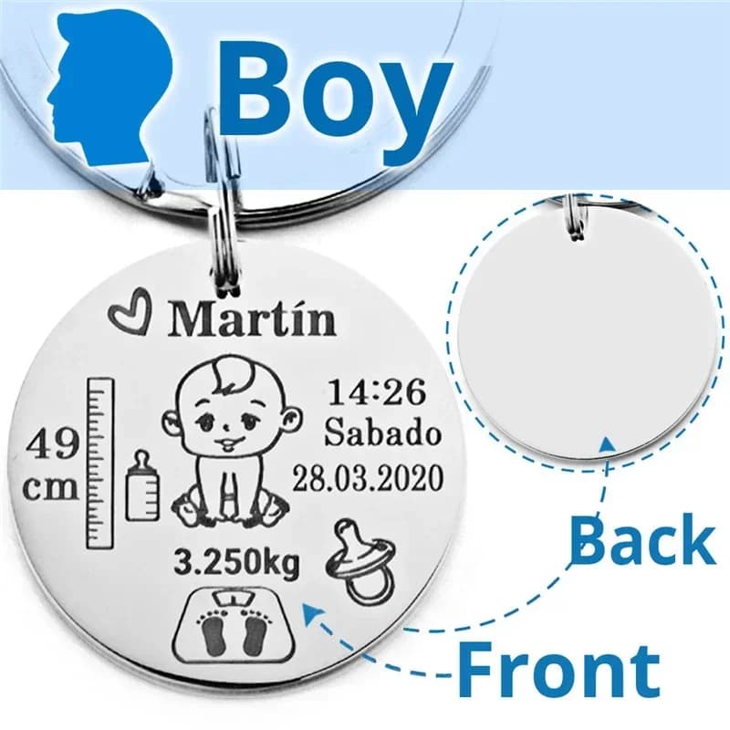 Porte-clés personnalisé pour bébé, garçons et filles, nom de naissance, poids, nouveau-né, commémore