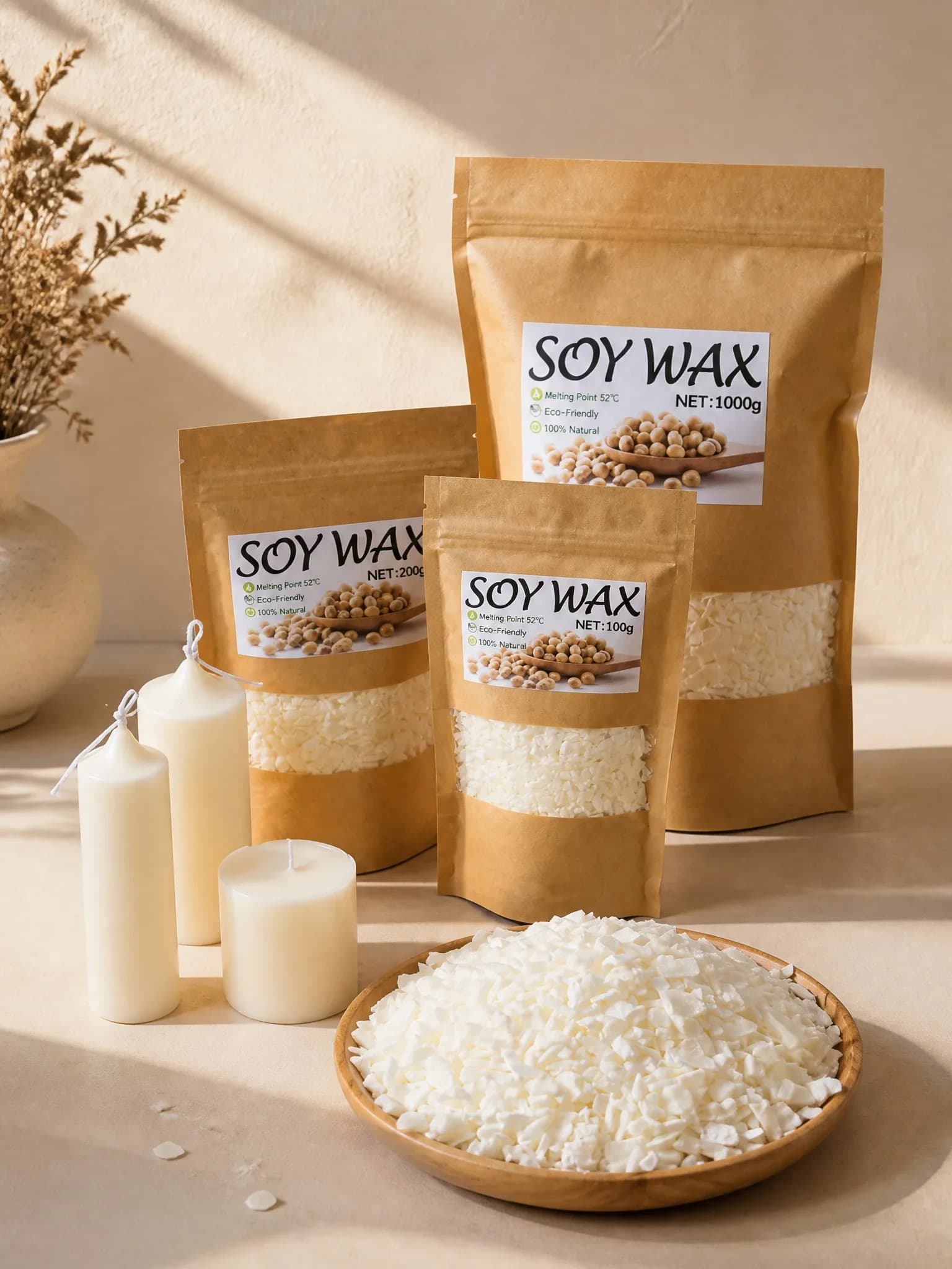 1000g de cire de soja naturelle pure pour la fabrication de bougies DIY - Matières premières idéales