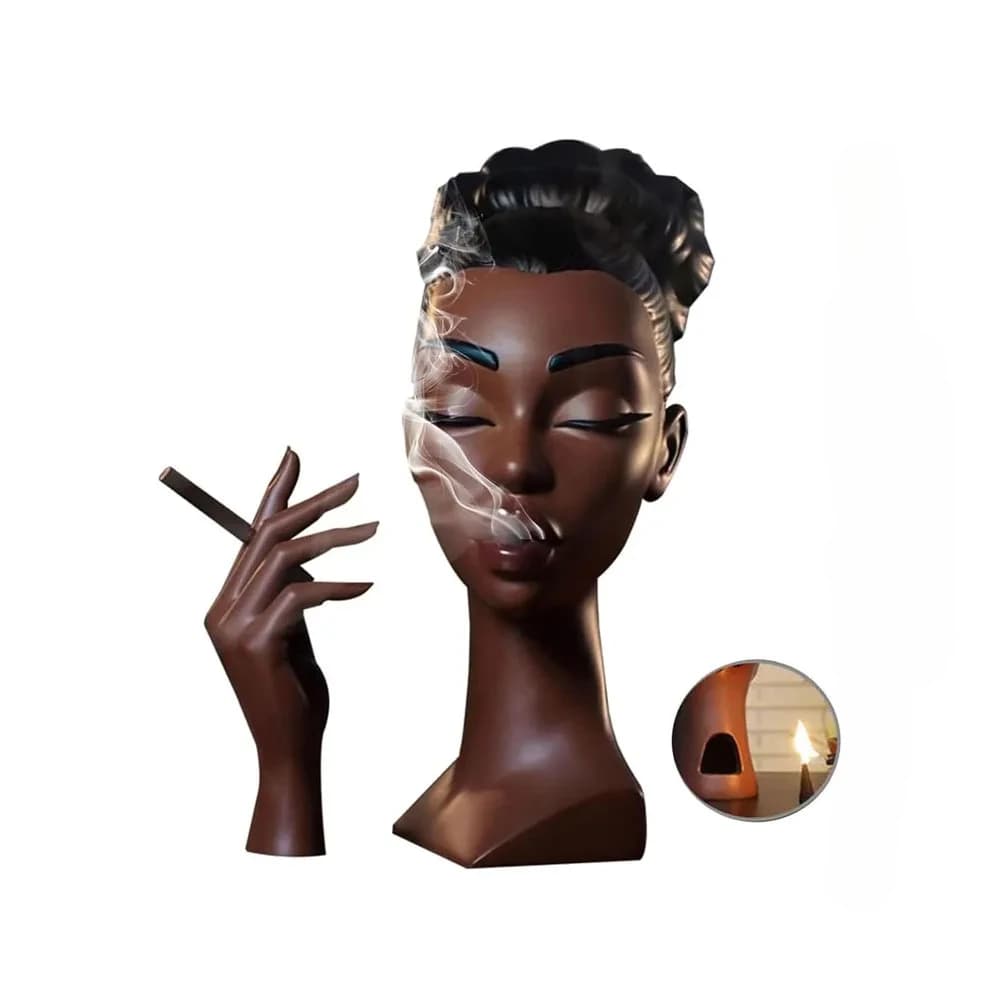 Brûleur d'encens tête de femme noire-support d'encens à flux d'air artistique, Statue décorative pou