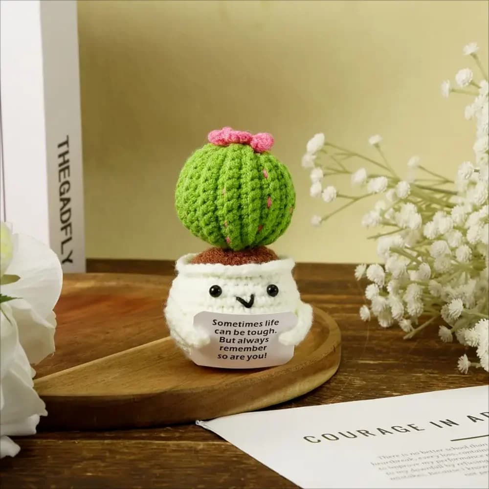 Adorable jouet de cactus tricoté à la main – Jolie poupée de vie positive émotionnelle avec carte en