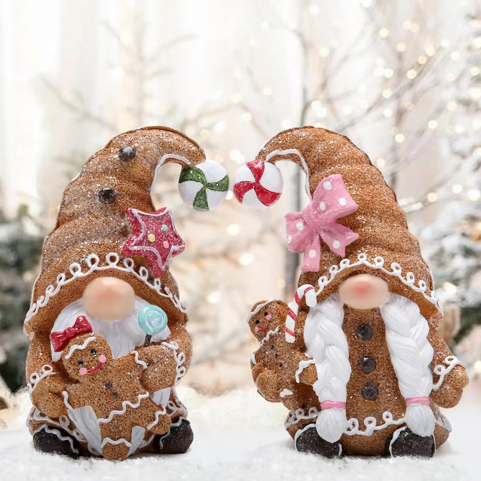 2 pièces noël pain d'épice homme Gnomes décorations noël suédois Tomte Figurines décor à la main elf