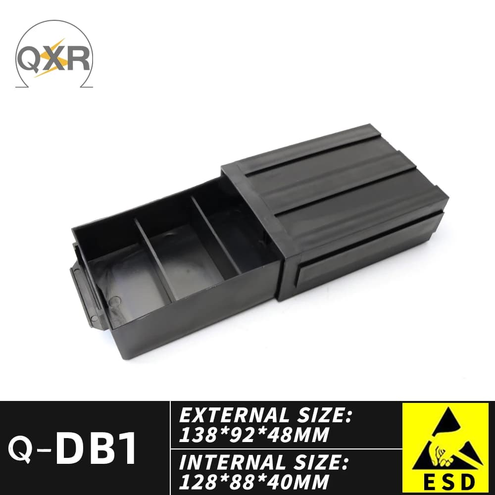 Boîtes à tiroirs Q-DB1 ESD 138x92x48mm, organisez des bacs en plastique noir de stockage conducteur 