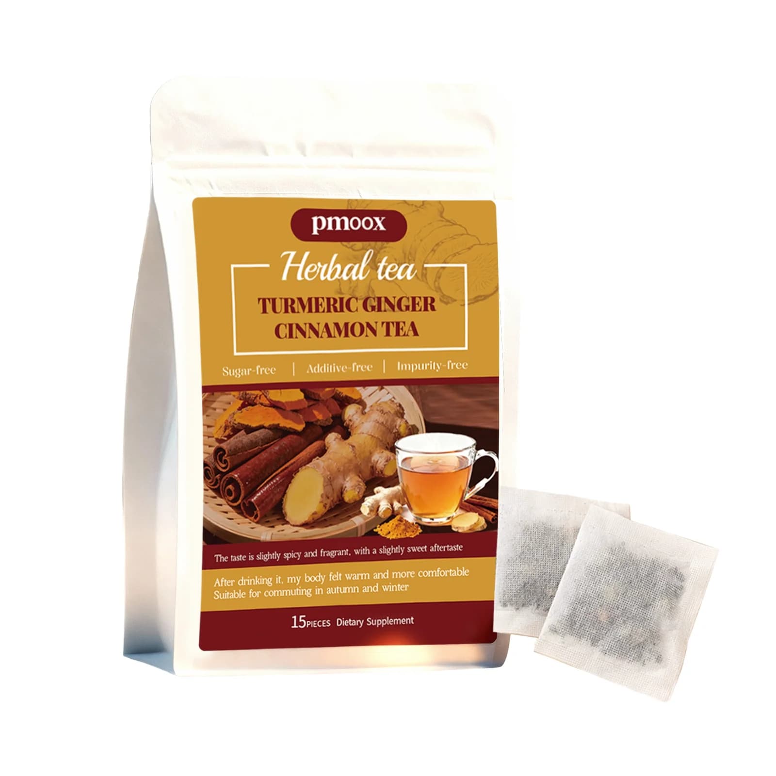 Thé au curcuma et à la cannelle de Ceylan, sachets individuels, sans sucre, chaud et nourrissant, un