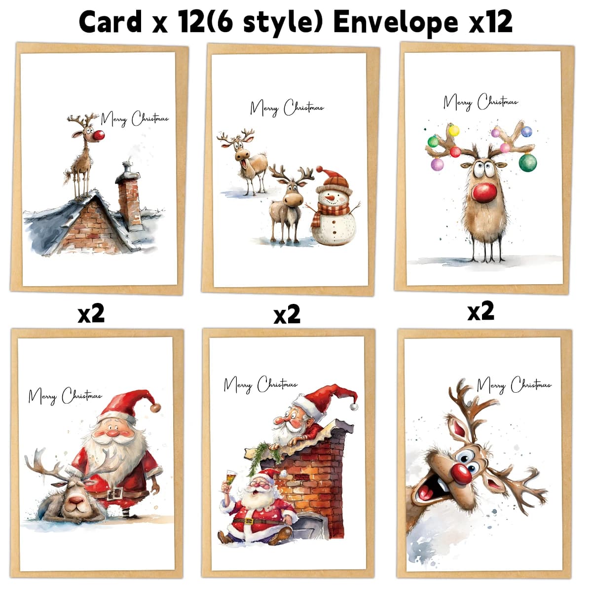 Cartes de vœux de noël avec enveloppes, pour l'envoi de vœux de vacances, échange de cadeaux de noël