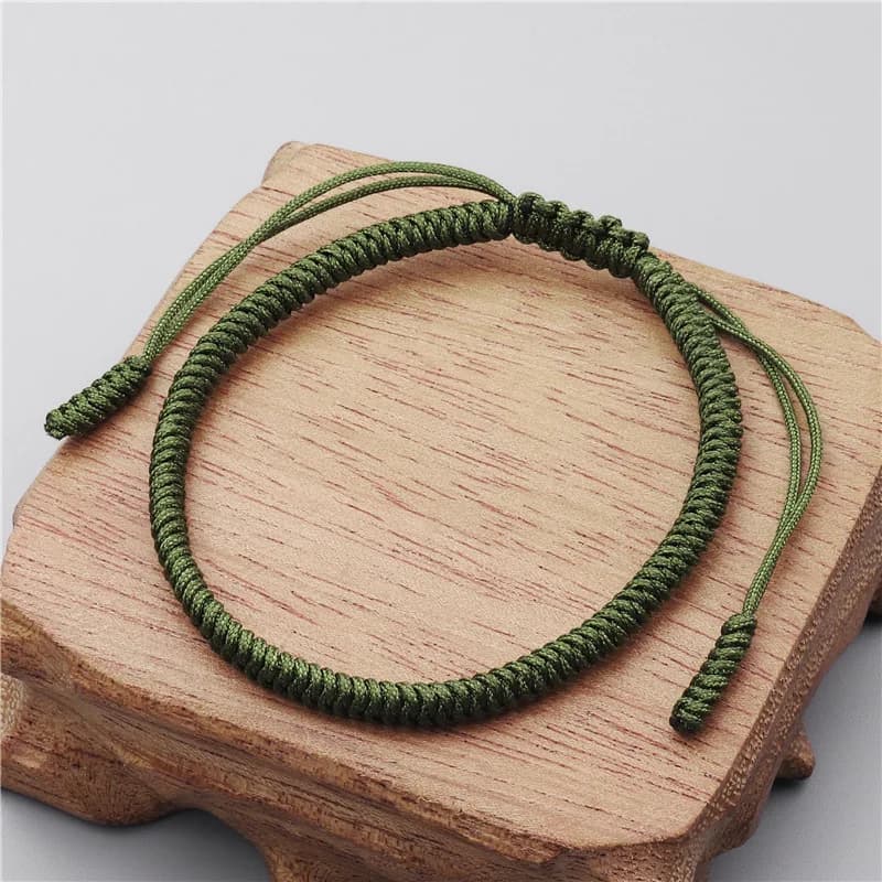 Bracelet à nœud de couleur verte fait à la main pour femmes et hommes, corde à nœuds bouddhistes tib