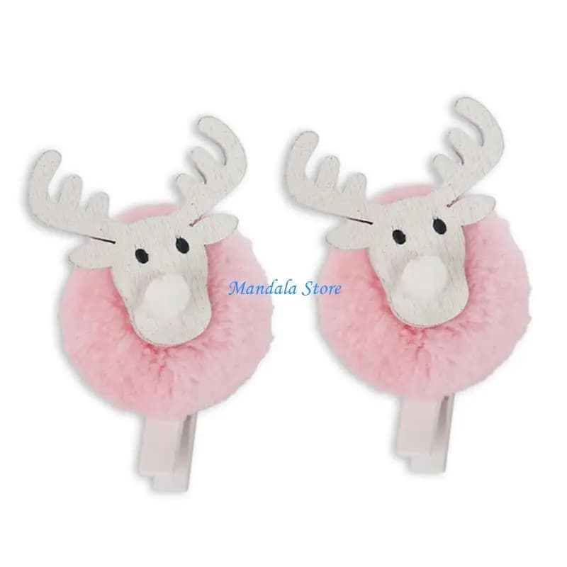U2JC 2 pièces pinces à notes en bois renne noël pince porte-Photo en bois en peluche douce