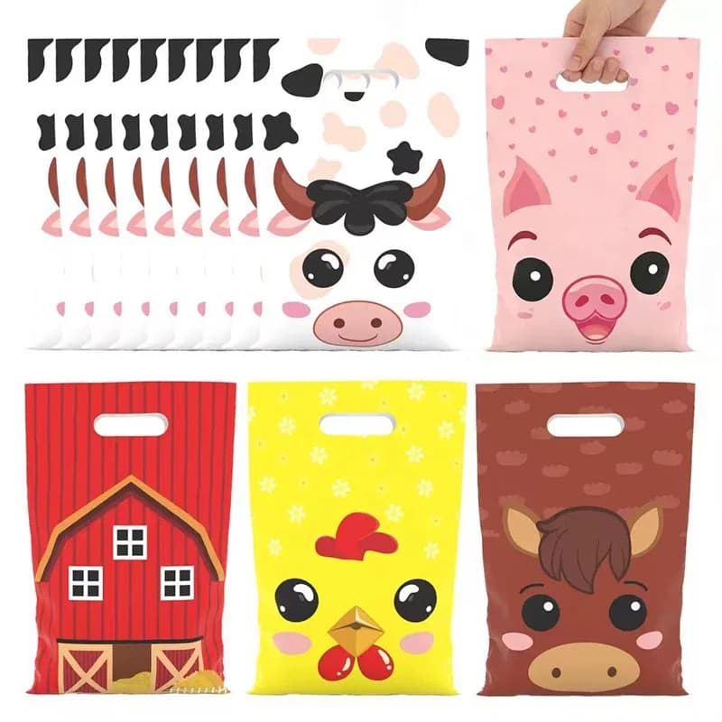 10/20/50 sacs cadeaux animaux de la ferme, sacs de friandises pour fête d'anniversaire, sacs cadeaux