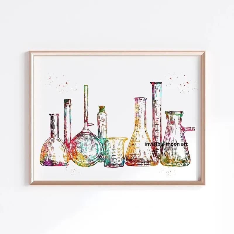 Affiches d'art d'équipement de laboratoire scientifique, tubes de chimie, fiole d'ampoules, peinture