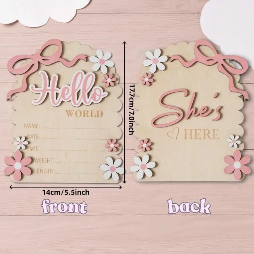 1 panneau d'annonce de naissance pour nouveau-né, panneau d'hôpital « Hello World », carte « Elle es