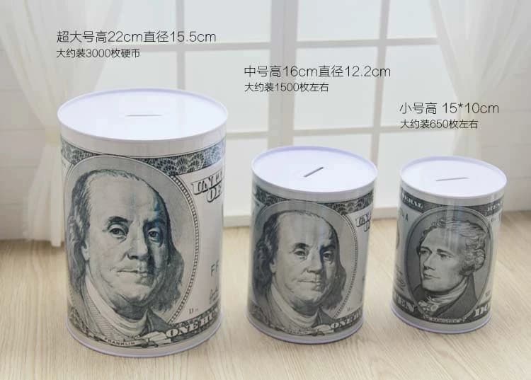 Tirelire en fer blanc avec filtres en dollars jeunesse, tirelire de style européen, tirelire uniquem