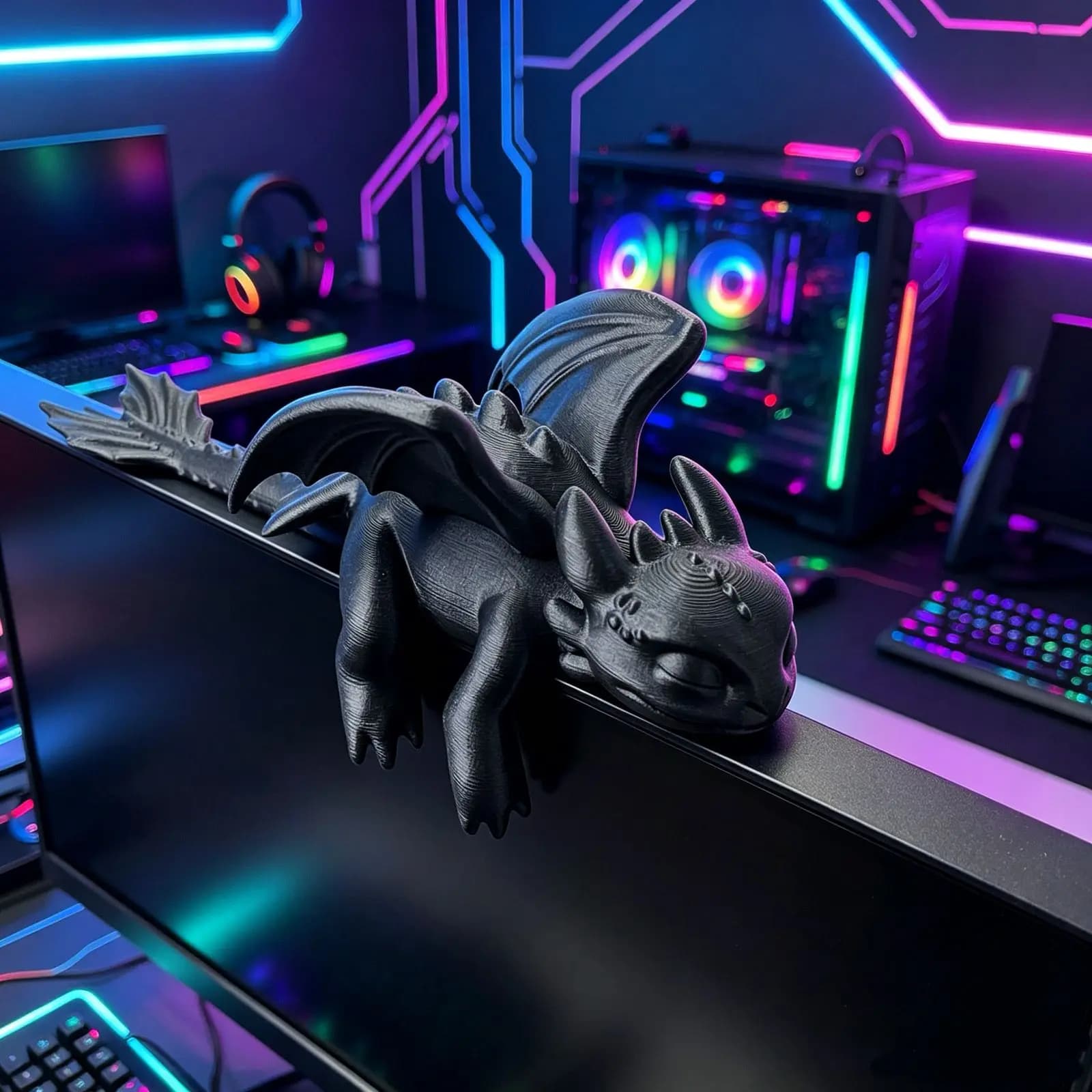 Figurine couchée de la Fureur Nocturne sans dents, support de moniteur, décoration de bureau gaming,