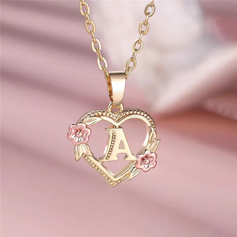 Collier pendentif fleur lettre A-Z pour femmes, couleur or jaune, bijoux de mariage, cadeau pour fem