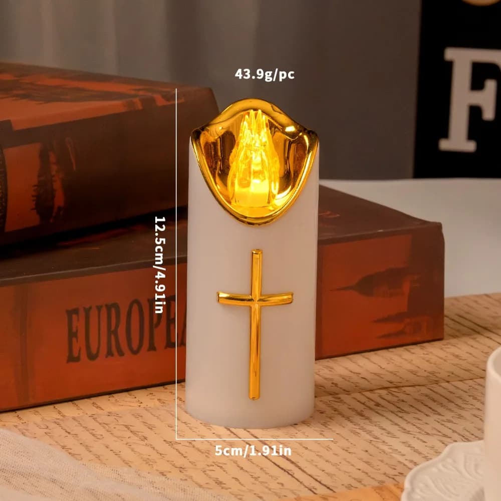 Bougie sans flamme LED en forme de croix chrétienne, flamme réaliste, bougies de prière réutilisable