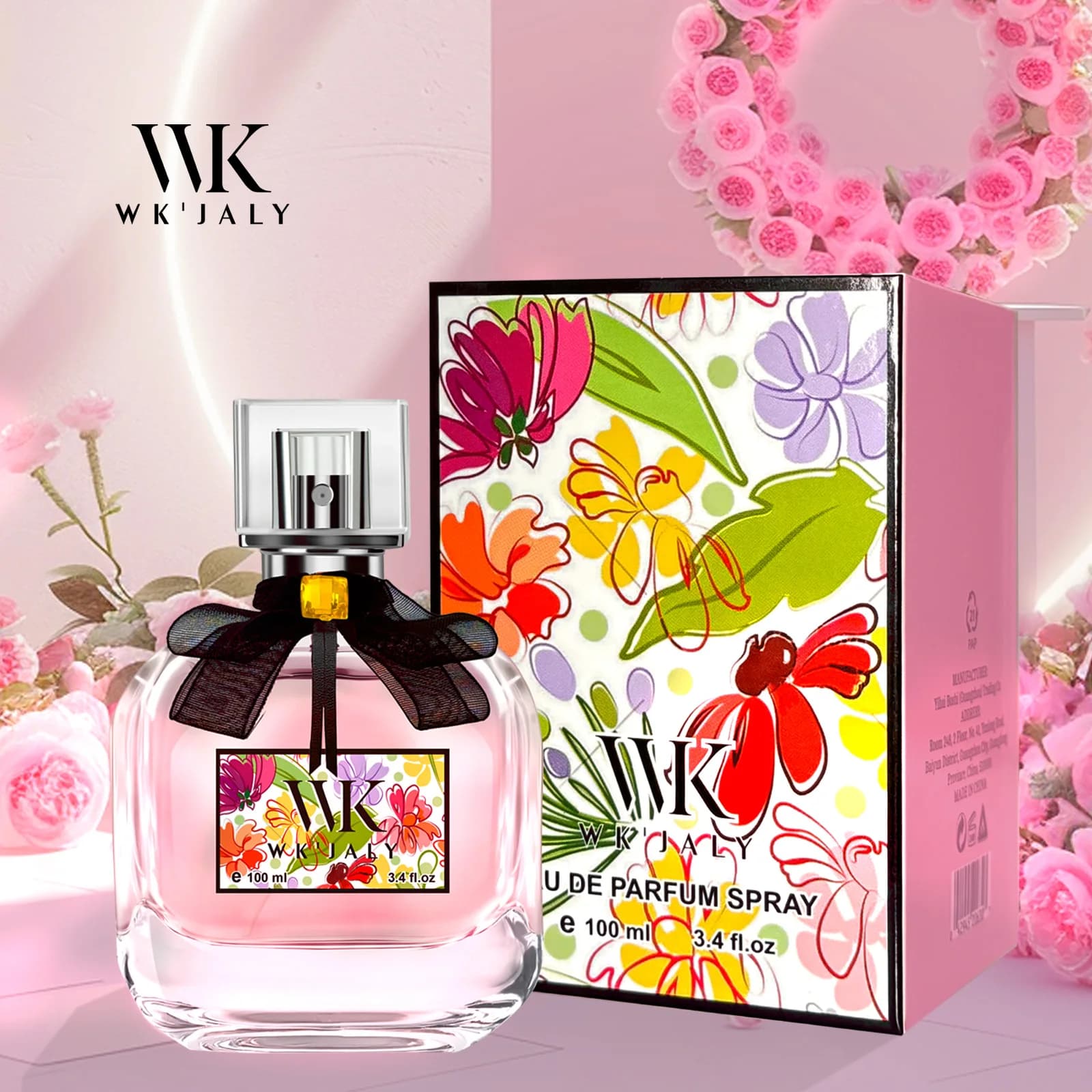 WK JALY Floral Drunk Eau De Parfum Spray, Parfum femme, avec Notes de Rose, bois de santal, parfum f