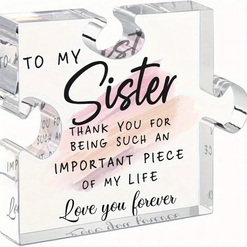Cadeaux de sœur pour sœur - Plaque décorative de bureau en acrylique en forme de puzzle, cadeau uniq