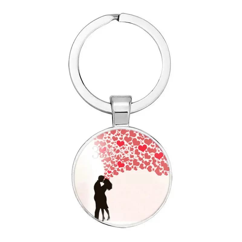 Porte-clés en alliage avec pendentif en verre, motif d'amour rouge coloré, chérie, amour pour toujou