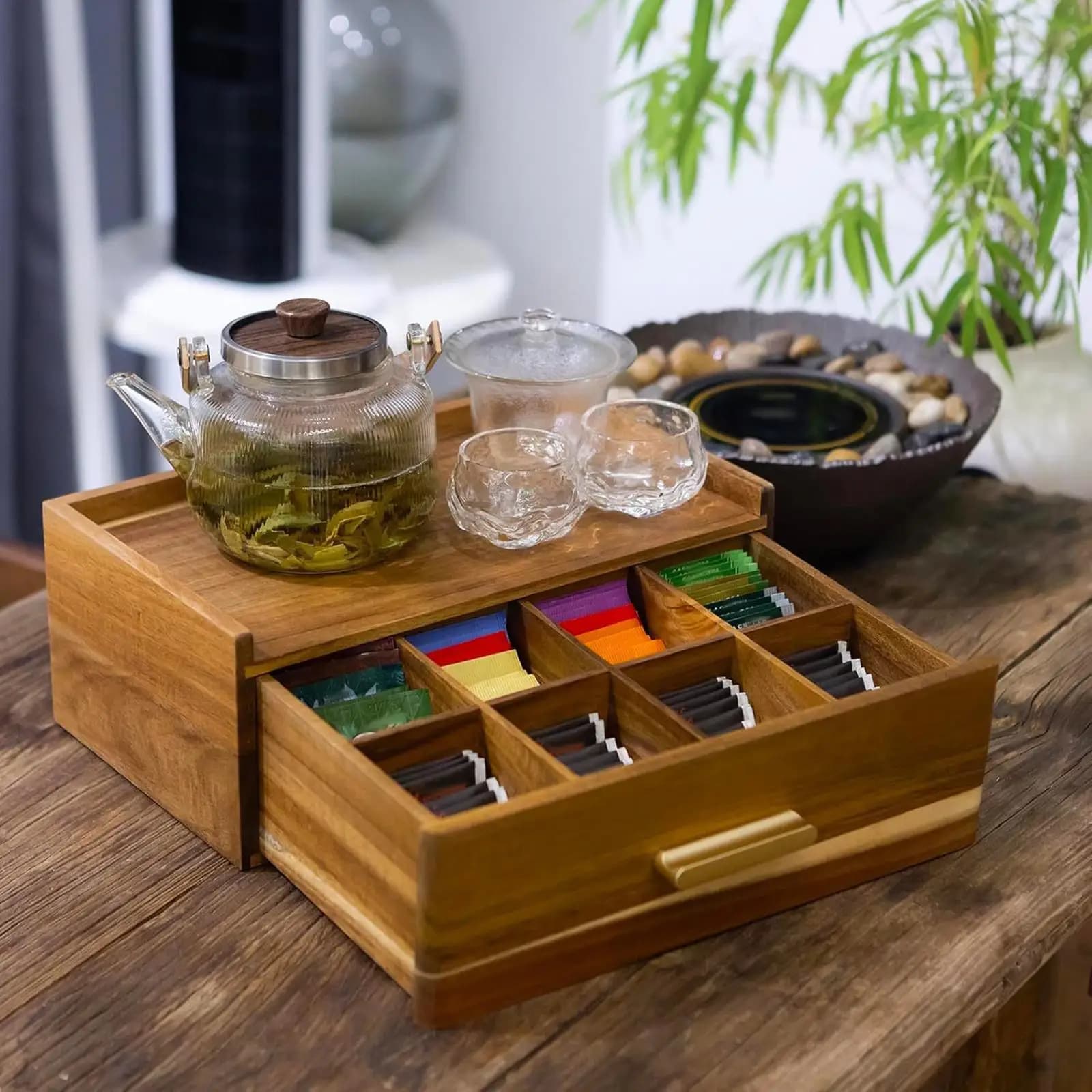 Organisateur de sachets de thé en bois avec plusieurs compartiments, boîte à thé pratique pour expos