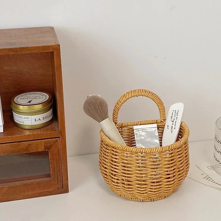 Panier de rangement de cuisine avec poignée, joli panier tissé mural suspendu Kawaii, panier de rang