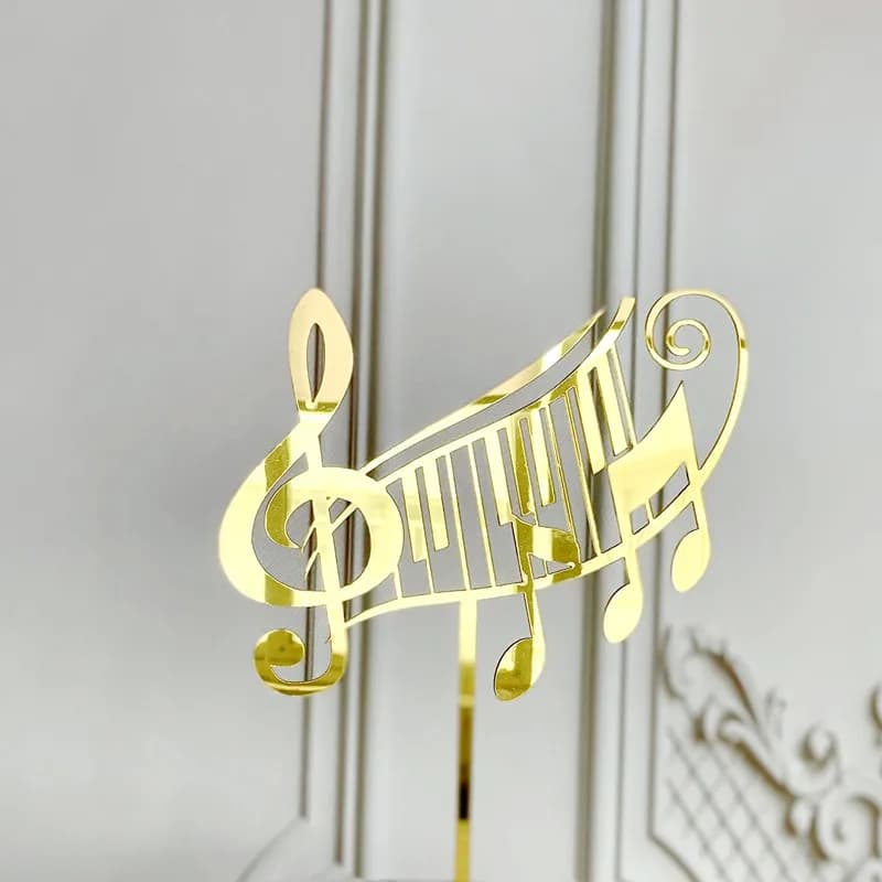 Décoration de gâteau thème musical doré : notes de musique, guitare, piano pour anniversaire, fête d