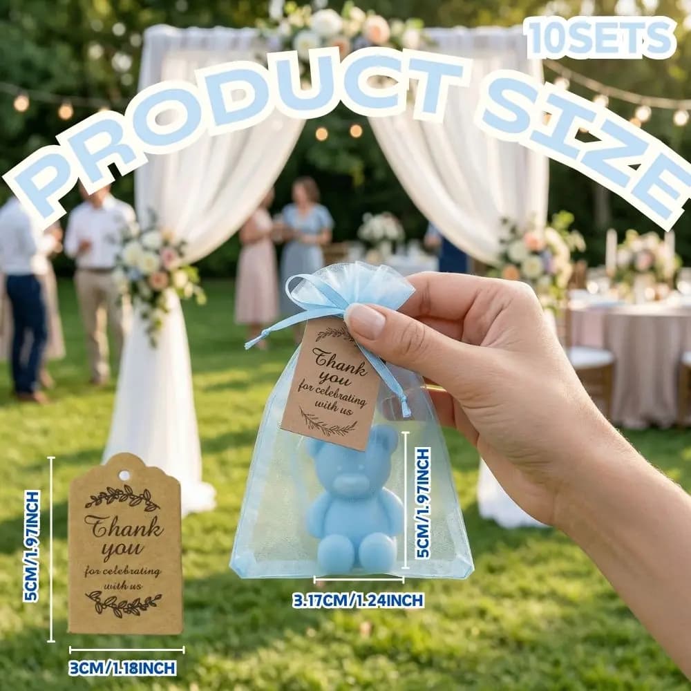 10 ensembles de bougies en forme d'ours bleus, style minimaliste mignon pour les jeunes familles urb
