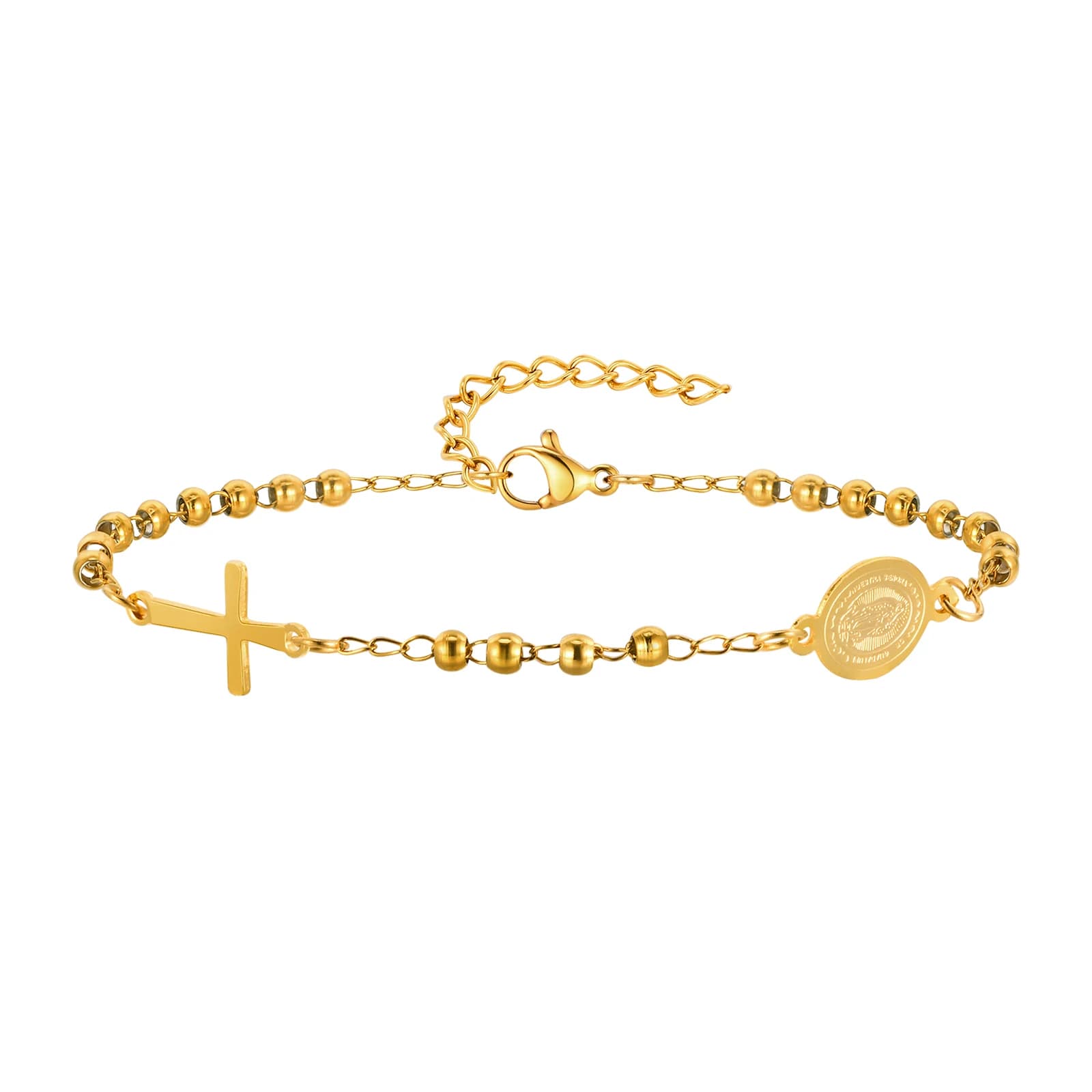 Bracelet religieux perlé étanche Vierge Marie pour femme, bijoux réglables en acier inoxydable