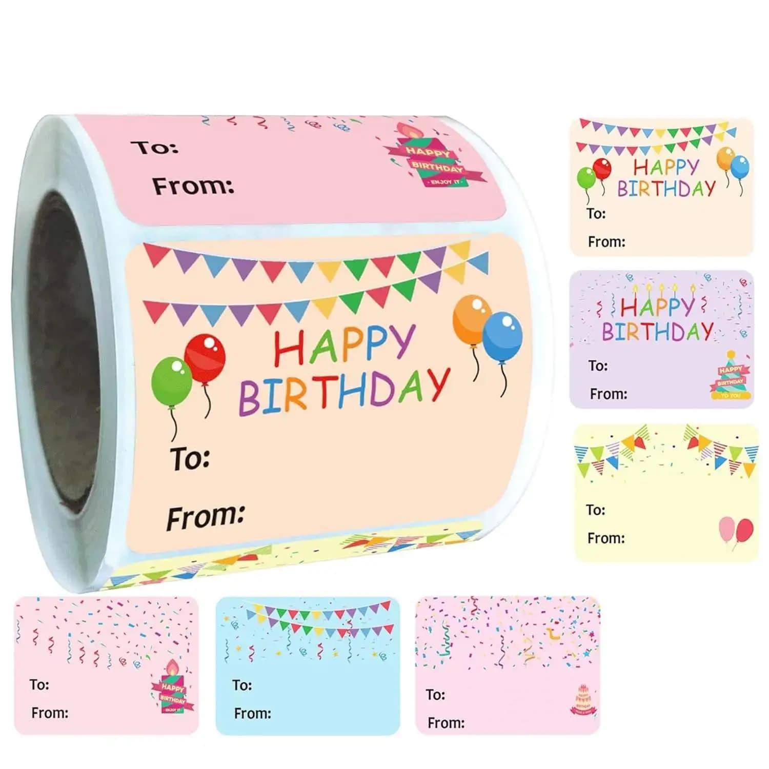200 étiquettes autocollantes Joyeux Anniversaire, étiquettes nominatives, 1,5 x 2 pouces - Étiquette