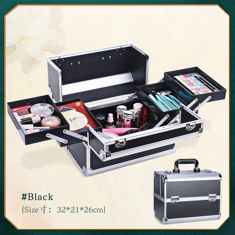 Boîte de Train de maquillage avec 4 plateaux réglables professionnels, boîte de rangement de maquill