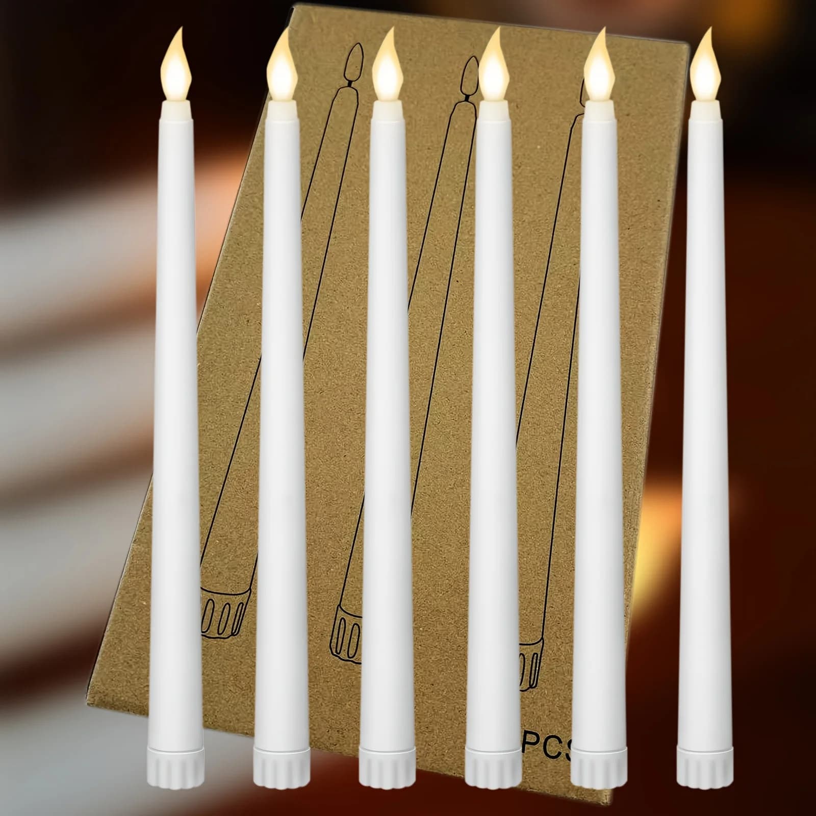 Paquet de 6 bougies coniques LED sans flamme, fausses bougeoirs scintillants à piles, bougies longue