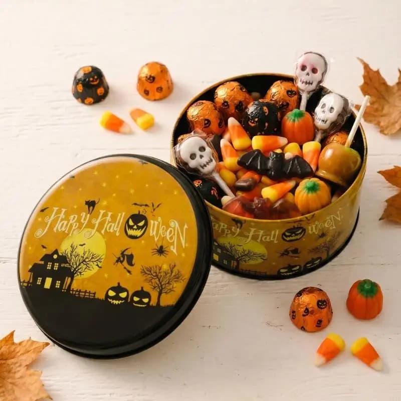 Boîte ronde en métal d'halloween pour le rangement bureau Design rétro 37JD