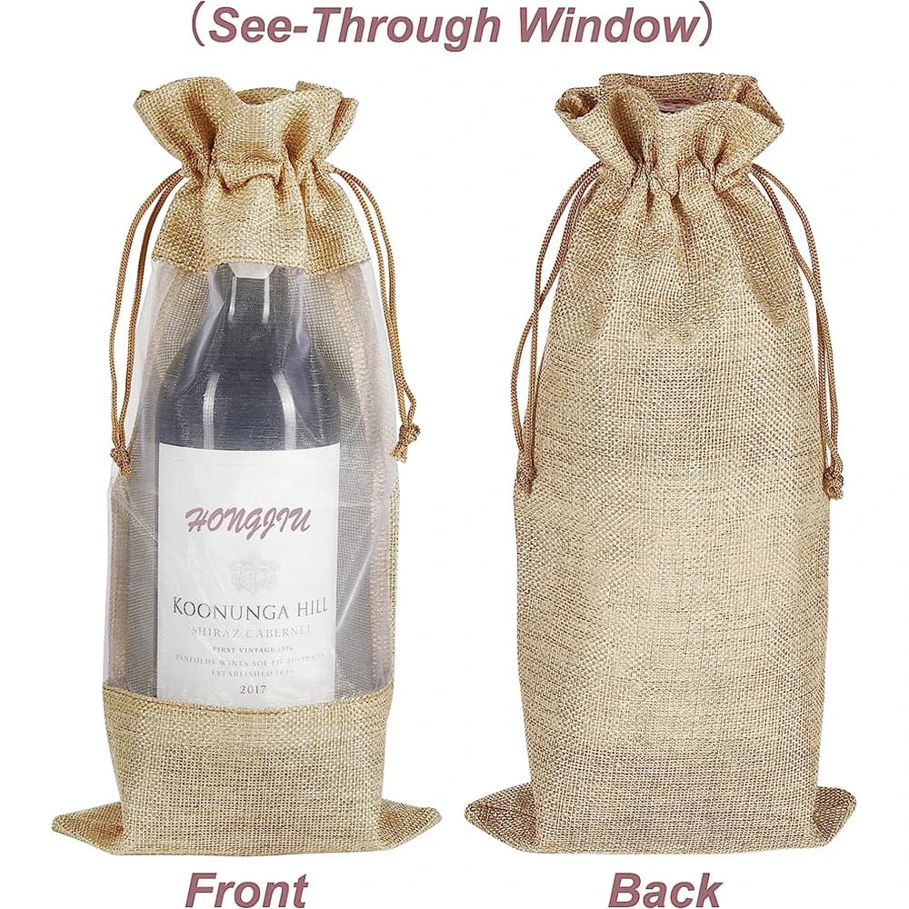 Sacs pour bouteilles de vin de 750ml avec fenêtre transparente, sacs cadeaux en Organza avec cordon 