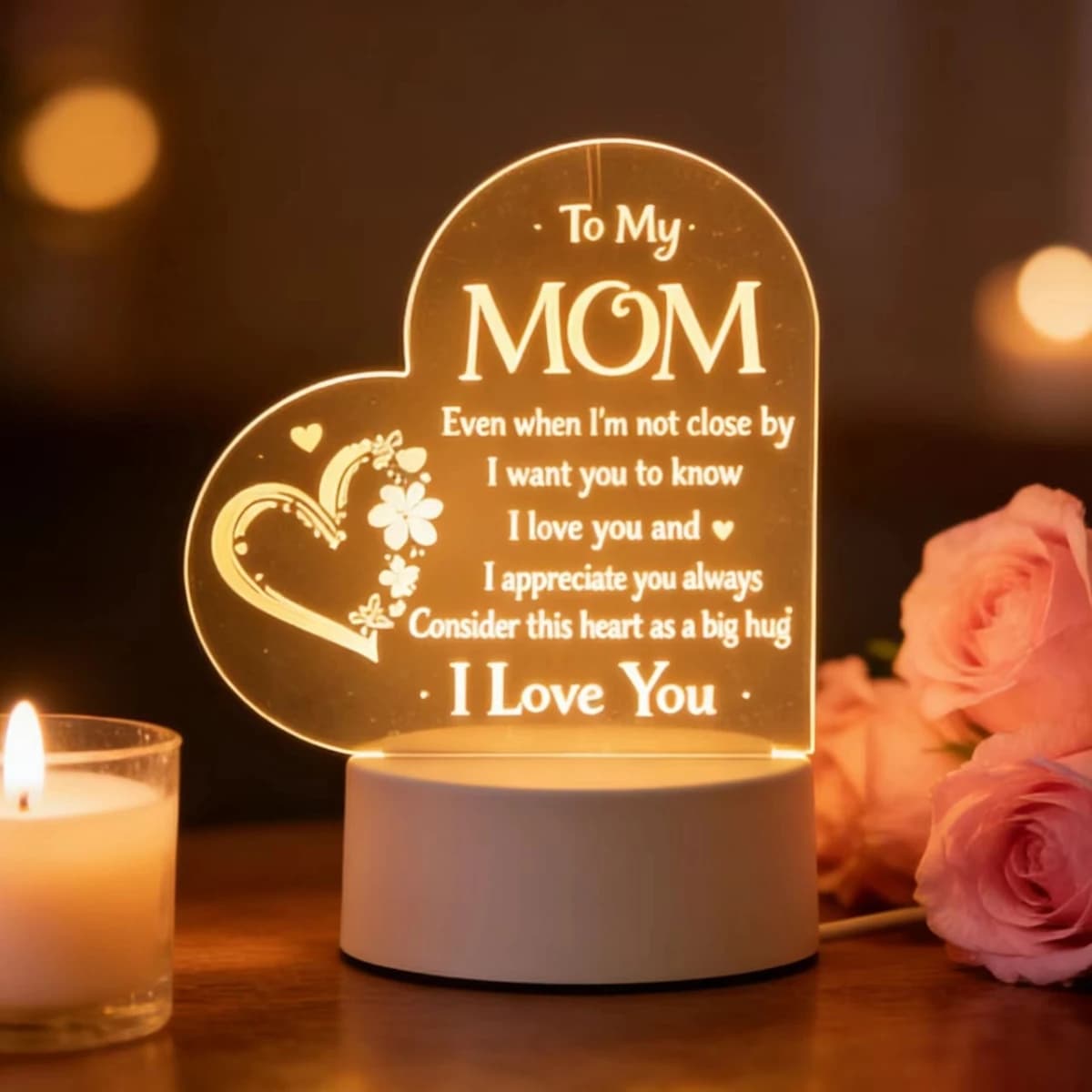 Veilleuses sculptées pour maman et papa – Cadeaux chaleureux pour les filles ou les fils pour la fêt