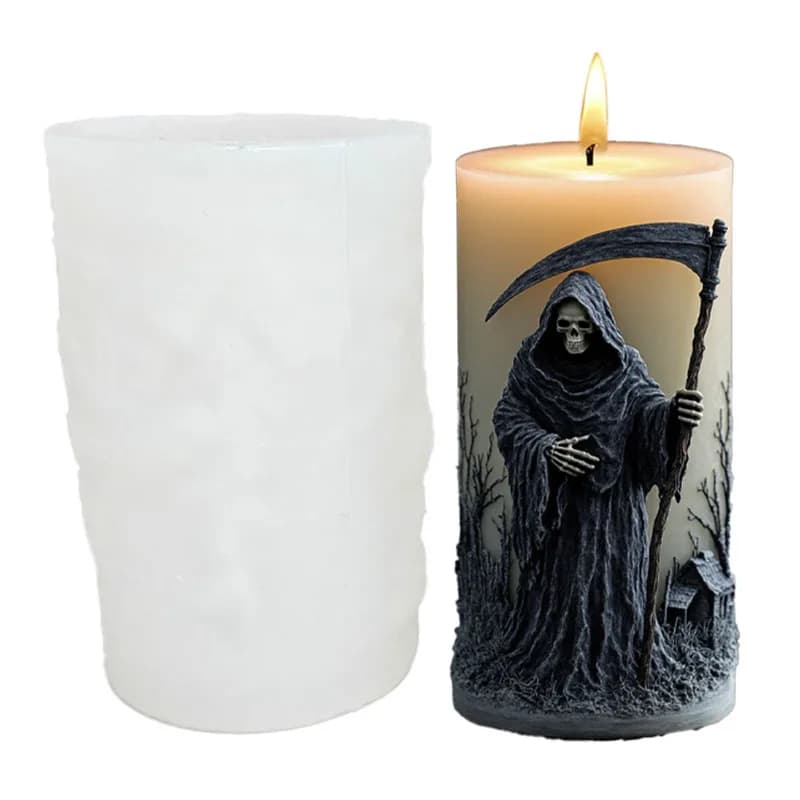 Moule en silicone pour bougie Death Angel |     Crâne à capuche avec geste de faucille |     Accesso