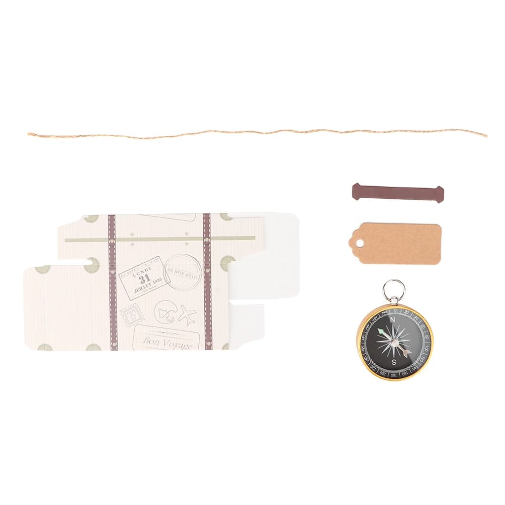 Coffrets cadeaux de bonbons dorés avec boussole et étiquettes kraft, décorations de faveurs de maria